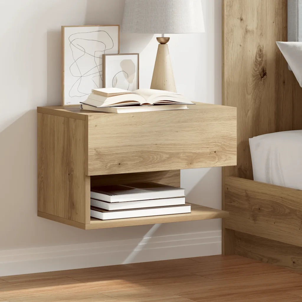 Set di 2 Comodini | Armadio da Notte | Mobiletto da notte a Muro Rovere Artigianale