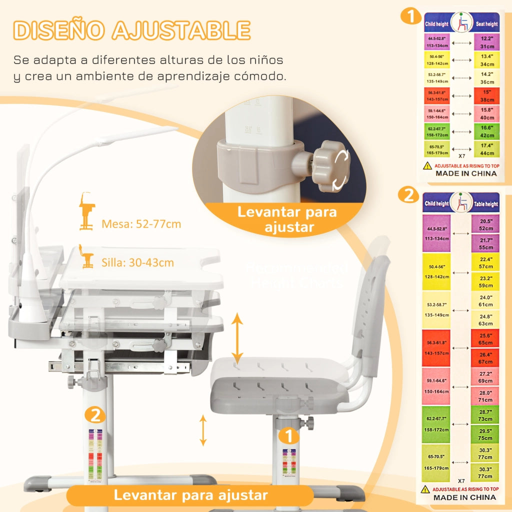 Scrivania per Bambini con Sedia Regolabile ¨C Minimal ¨C Grigio