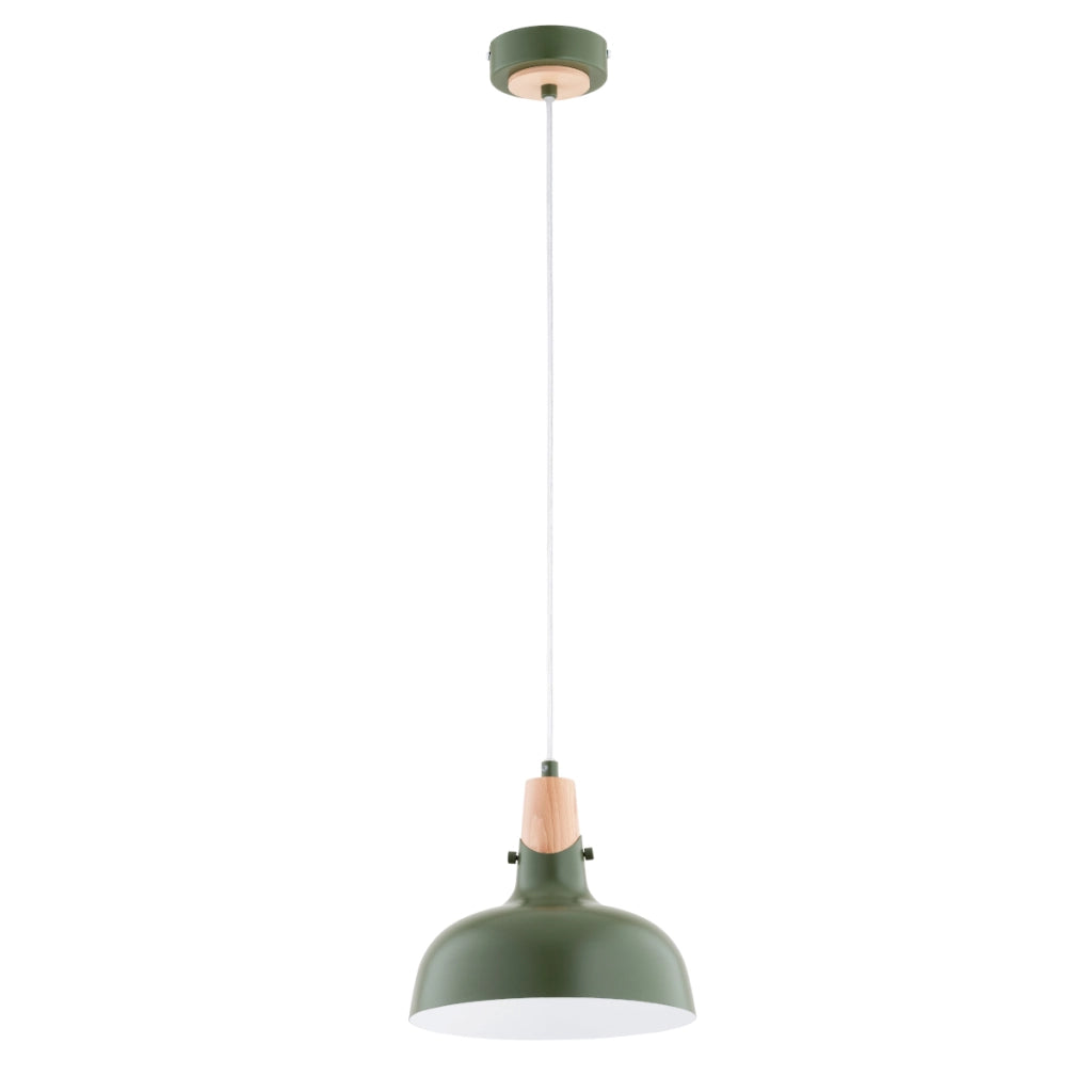 Lampada a sospensione industrial verde legno E27 Alfa Solo