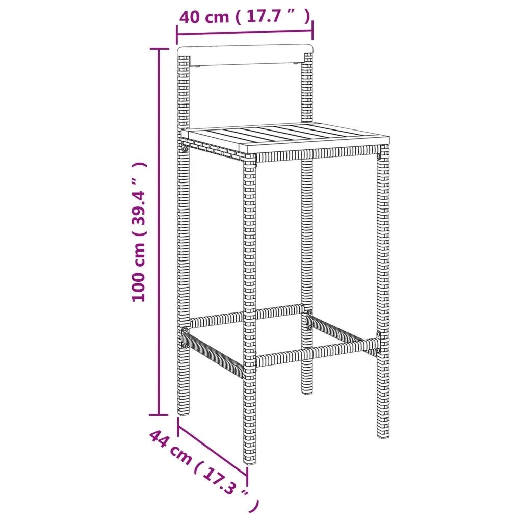 Set Bar Giardino 7pz Grigio Polyrattan e Legno Massello Acacia 3187703