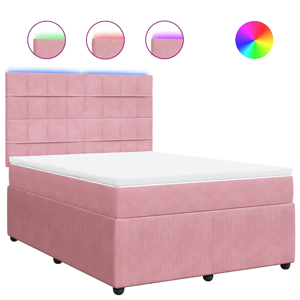 Giroletto a Molle con Materasso Rosa 140x190 cm in Velluto 3294639