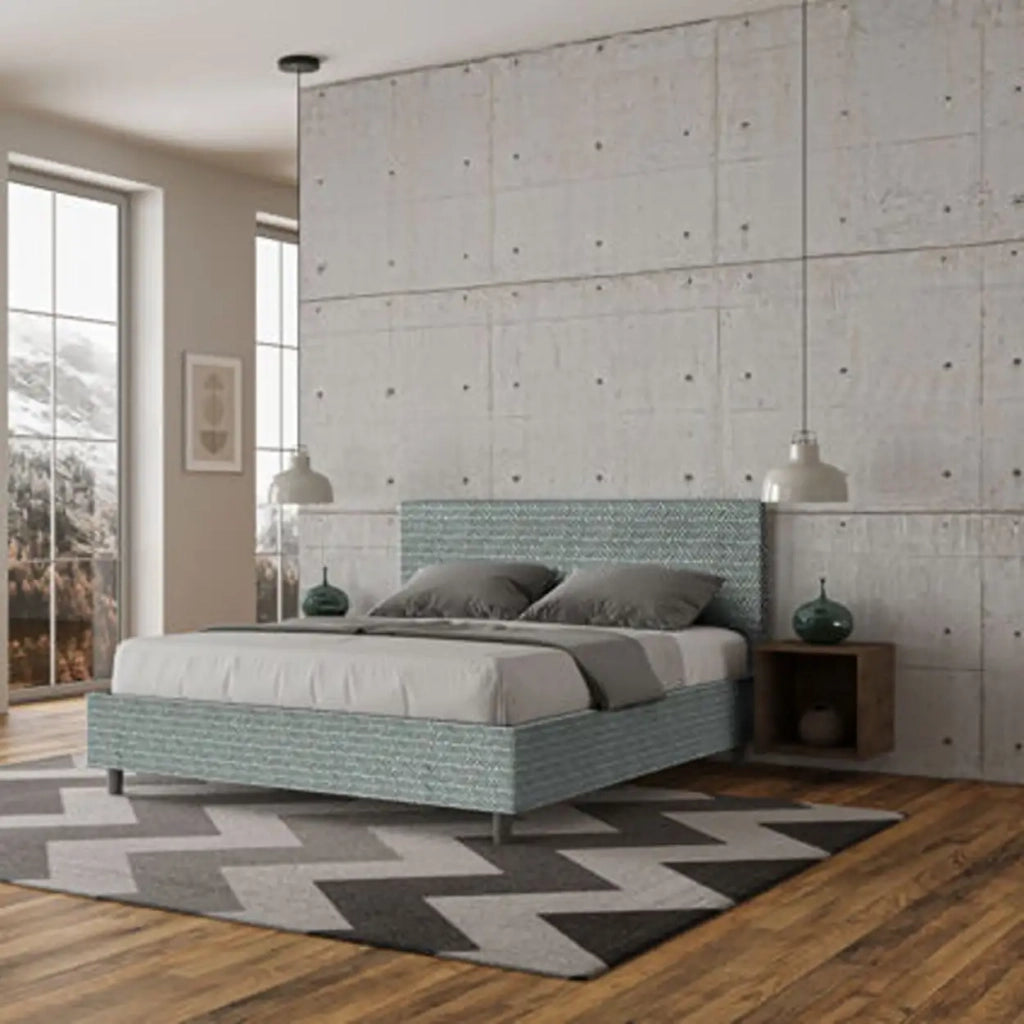 Letto matrimoniale contenitore imbottito 160x190 tessuto Aragona 7 azzurro Adele