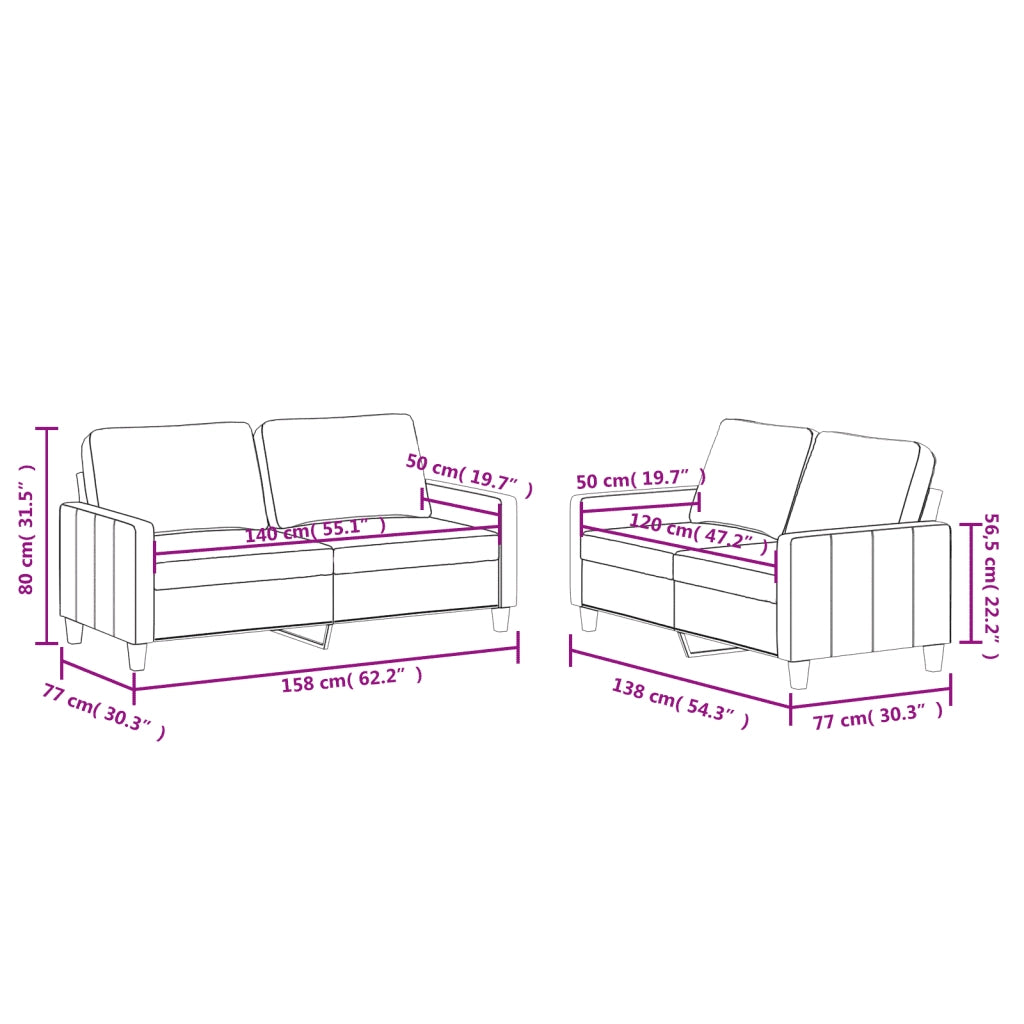 Set di Divani 2 pz con Cuscini Rosso Vino in Similpelle