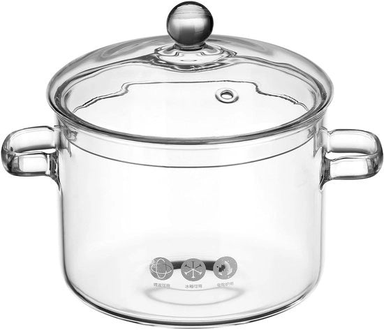Pentola in Vetro Resistente al Calore - Cestello di Cottura con Coperchio - Pentola per Minestre - Pentola Resistente al Calore - Coperchio di Cottura - Vetro Sostenibile - Pentola di Stoccaggio
