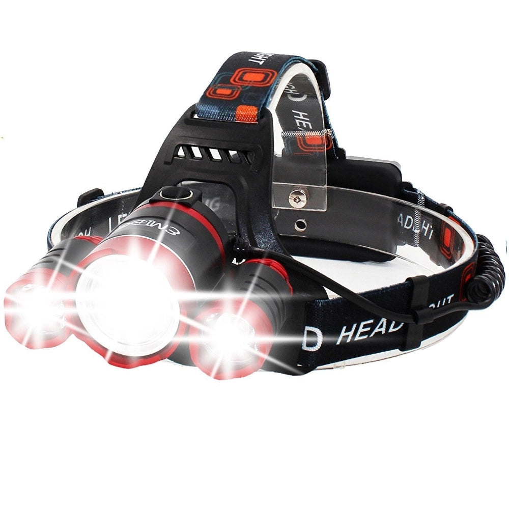 Trade Shop - Lampada Torcia Frontale Led Ricaricabile 3 Led Cree T6 R5 Rj3000 5000 Lumen -