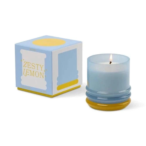 Candela impilabile in vetro da 198 g (7 oz) blu e gialla - Limone frizzante