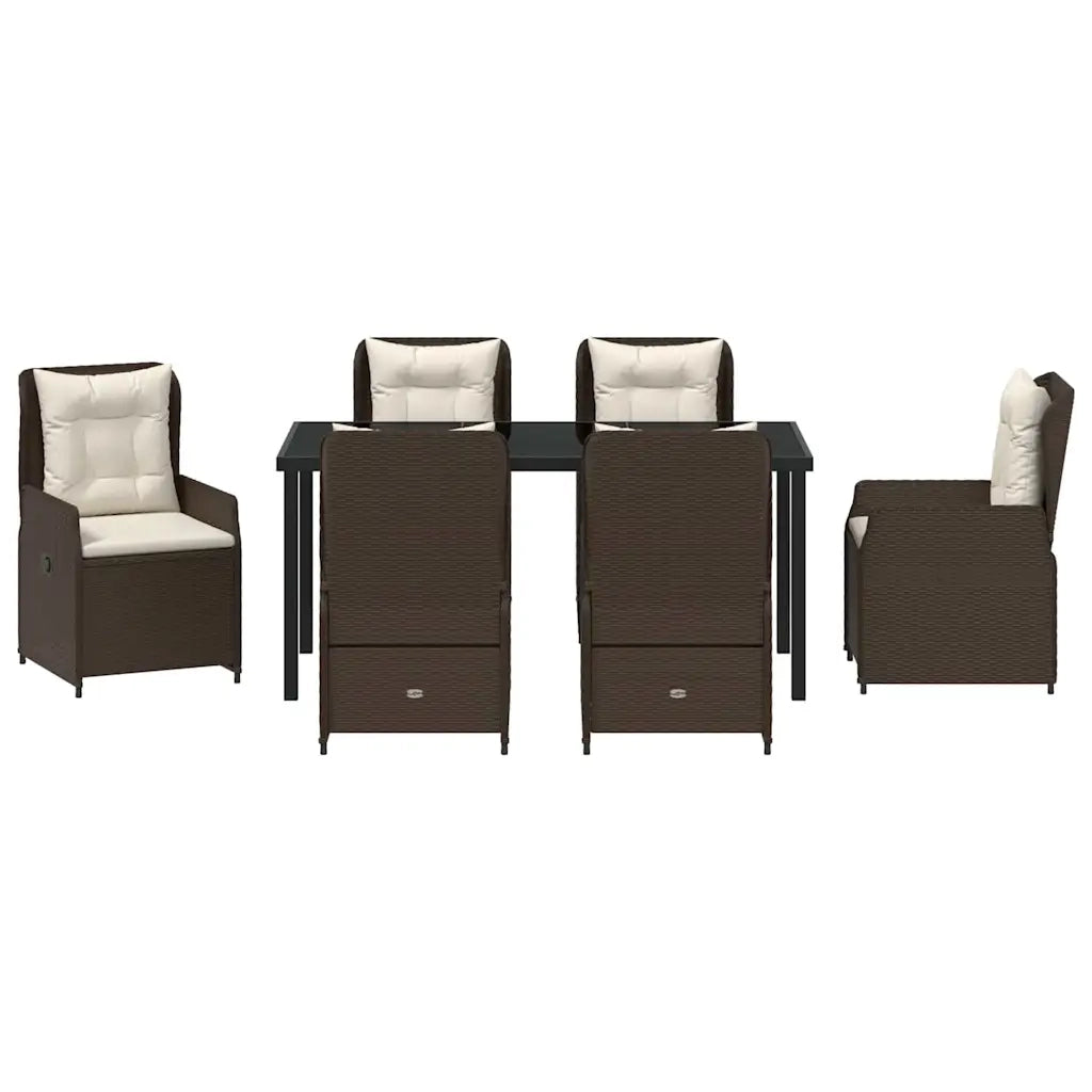 Set da Pranzo per Giardino 7 pcs Marrone polyrattan