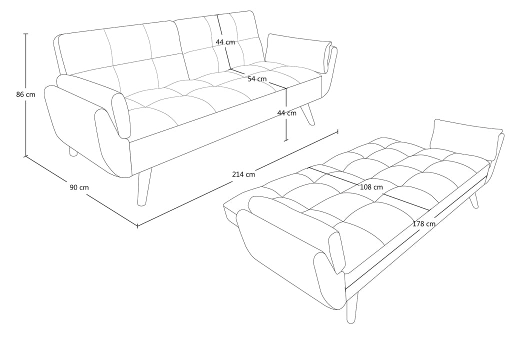 Divano letto clic clac in tessuto vellutato avorio piede legno - divano 3 posti - Ambra - DL-AM48FBC