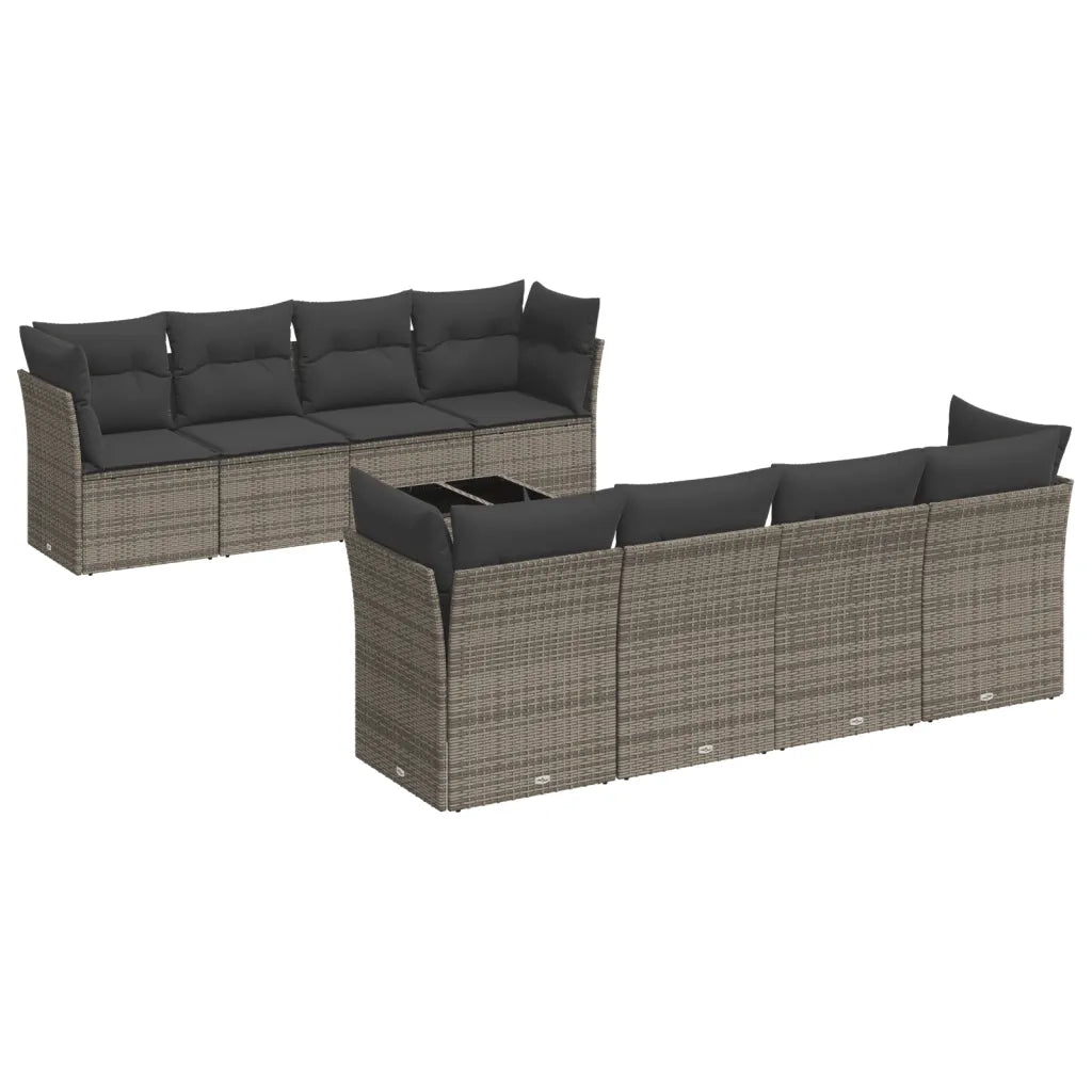 Set Divano da Giardino 9 pz con Cuscini Grigio in Polyrattan 3217310