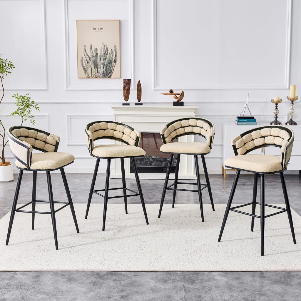 Sgabelli da Bar ¨C MINIMAL ¨C Velluto Beige, Gambe in Metallo Nero, Set 2 Pezzi