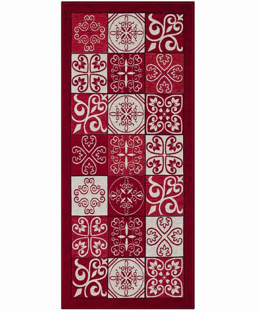Tappeto disegno MAIOLICA ROSSO decorazione piastrelle ceramica, passatoia cucina multiuso lavabile in lavatrice e anti-scivolo cm.55x190