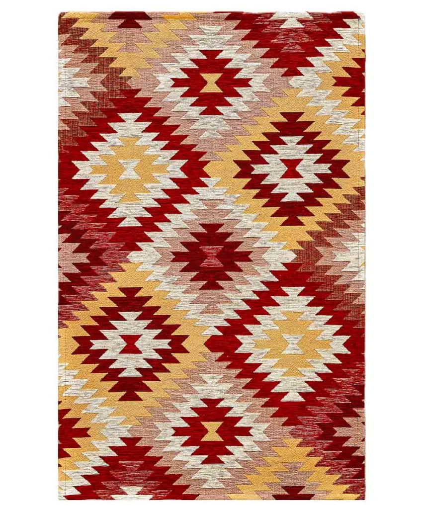Coppia tappeti moderni AVANA ROSSO geometrico etnico kilim, passatoie arredo camera matrimoniale scendiletto lavabili anti-scivolo cm.65x110 (Coppia)