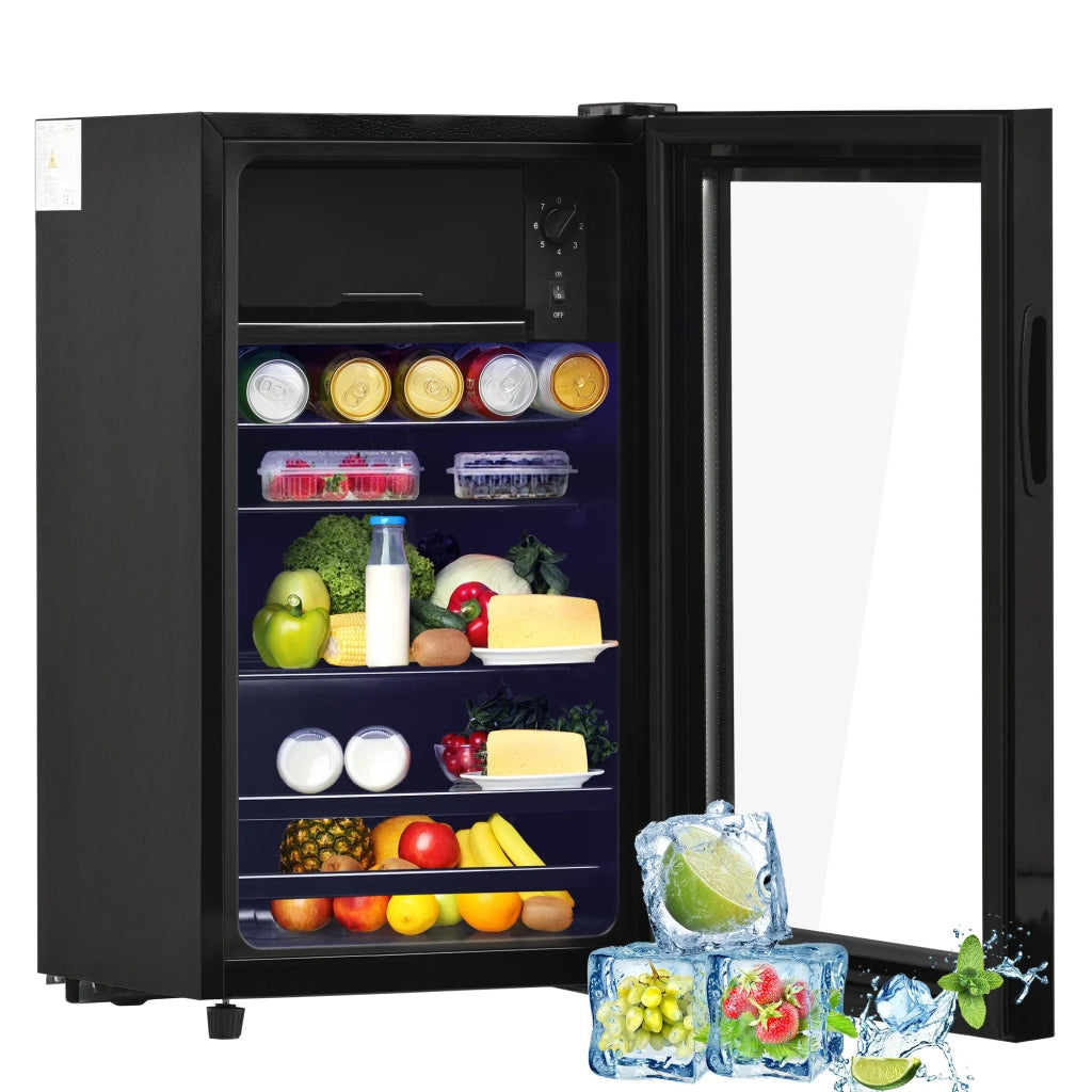 Mini Frigorifero 76L (6L+70L), Silenzioso, Sistema a Compressore, Luce LED, Ripiani Regolabili, Efficiente, per 51 Bevande
