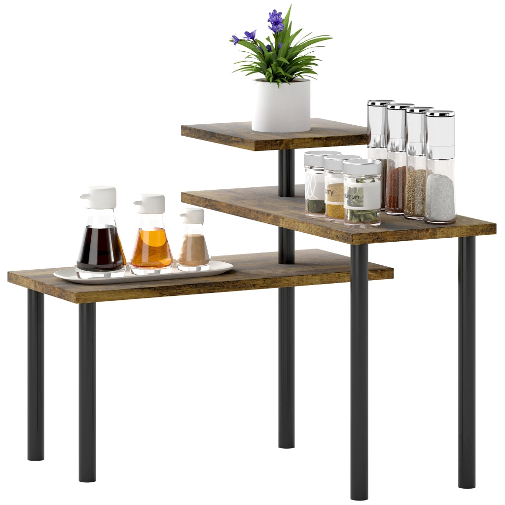 Scaffale Cucina a 3 Livelli Girevoli Salvaspazio in Legno e Acciaio, 40x10x36.5 cm, Marrone Rustico