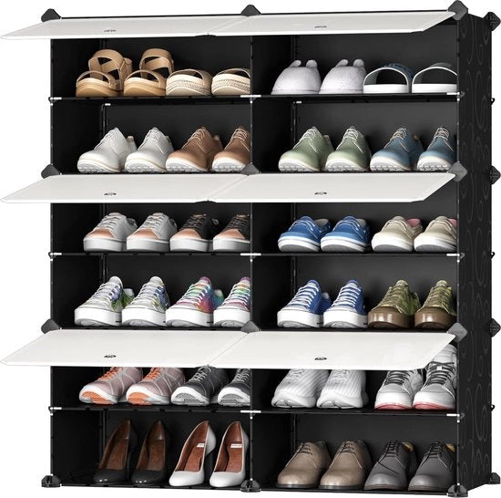 Cassettiere per scarpe, cassettiera per scarpe in plastica, sistema di appoggio rettangolare, cassettiera per scarpe da assemblare, mobile per riporre, armadio per scarpe, per soggiorno, per salotto, struttura in metallo, 2 * 6