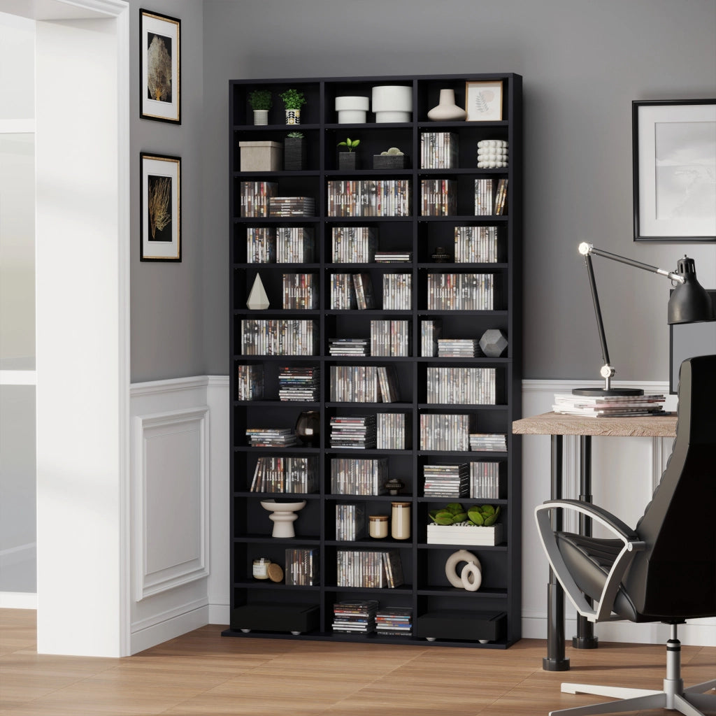 Libreria per CD e DVD ¨C zephmum ¨C 36 compartimenti, nero, 102x23.5x195 cm