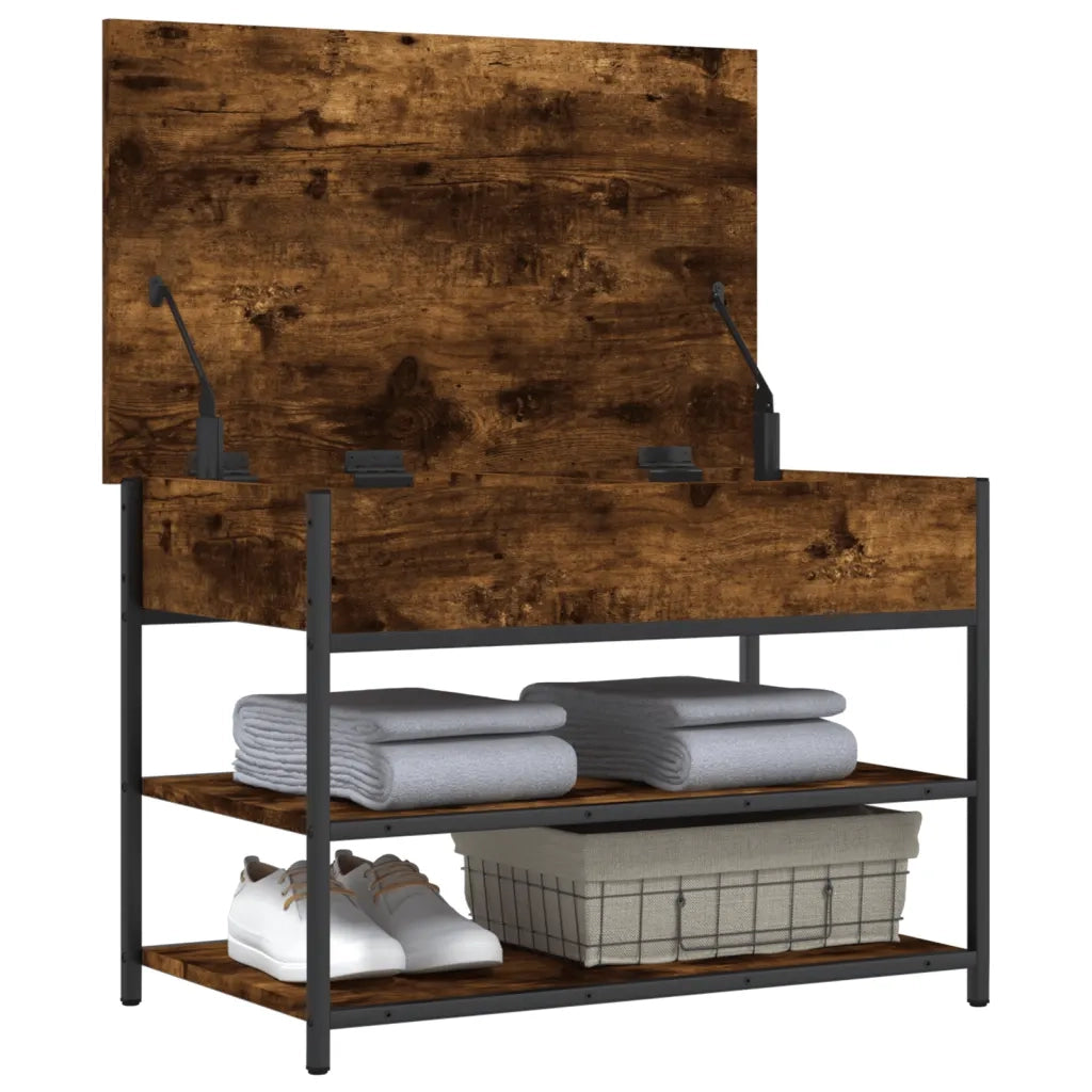 Panca Porta Scarpe-Sgabello-Panca Scarpiera Rovere Fumo 70x42,5x50 cm Legno Multistrato