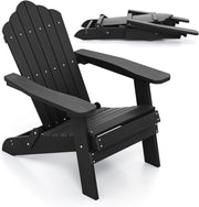Sedia Adirondack Pieghevole da Giardino, Sedia da Patio in HIPS con Braccioli Larghi e Schienale Inclinato, Poltrona da Giardino in Legno, per Giardino Cortile, Portata 180 kg (Nero)