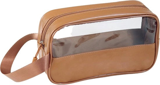 Tolettas impermeabili in PVC - Piccole tolettas portatili - Borsa di trucco per viaggio - Caselle di bellezza - Tolettas - Organizzatore accessori femminili - Borsa portatile - Tolettas trasparenti - Borsa cosmetica per donne - 1 pezzo - Marrone