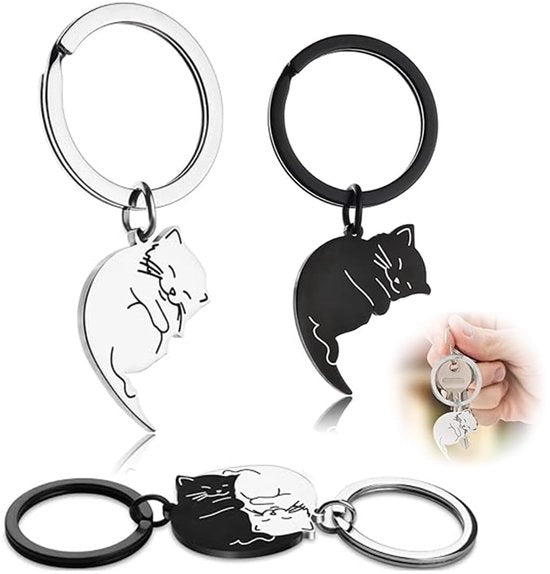 Manicotti romantici per genitori di gatto - regalo per il compleanno o il matrimonio - porta chiavi in acciaio inossidabile con anello di porta chiavi