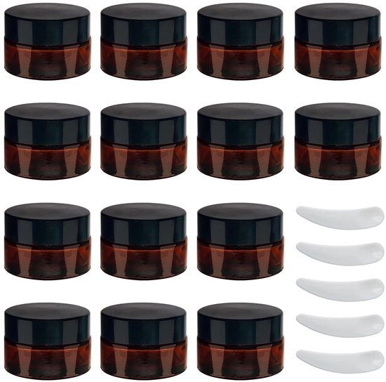 Kit di applicazione crema 20 ml - Flaconi vuoti crema - Boccette in vetro ambrato - Protezione UV - Chiusura ermetica - Incluso set di 5 applicatori