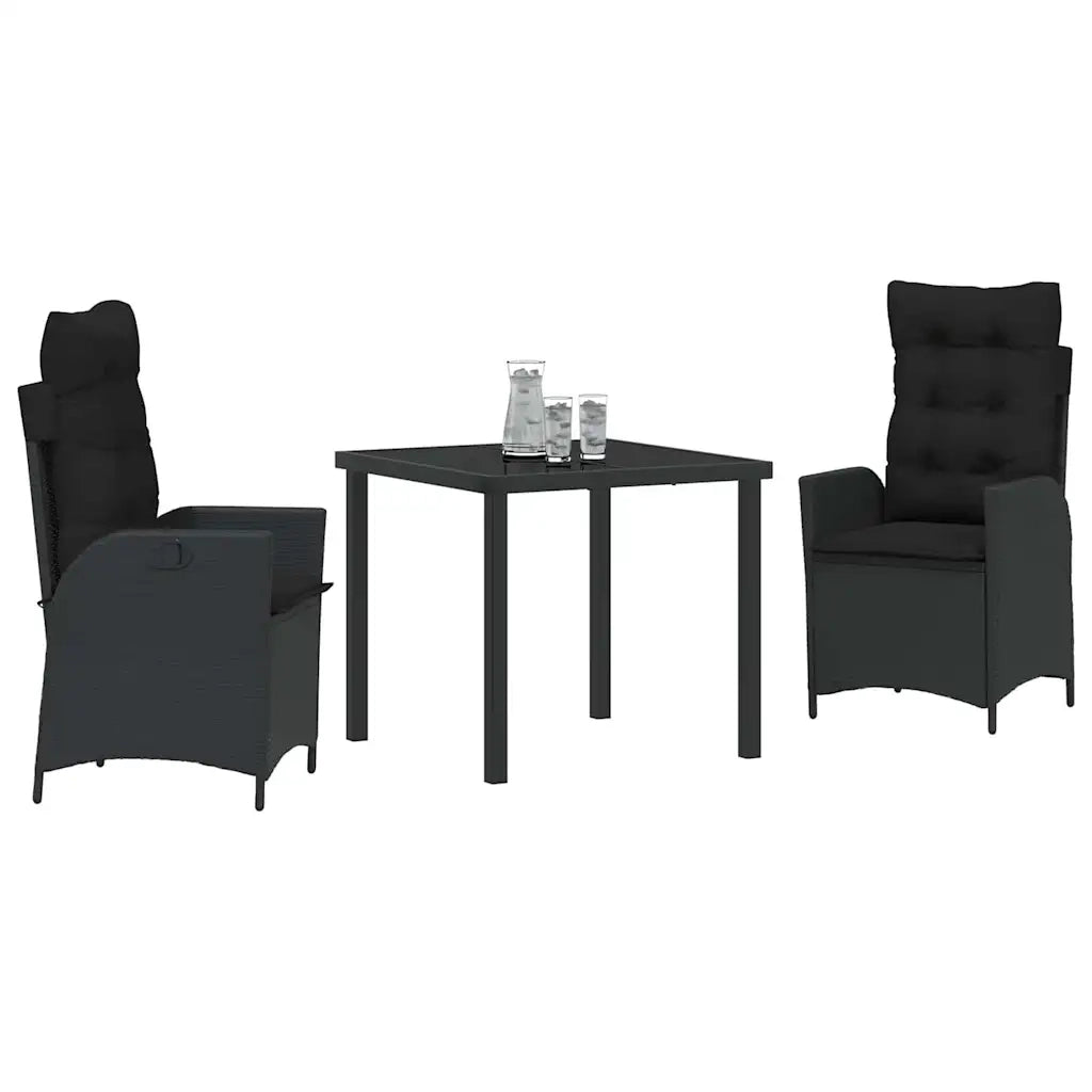 Set da Pranzo per Giardino con cuscino 3 pcs Nero polyrattan