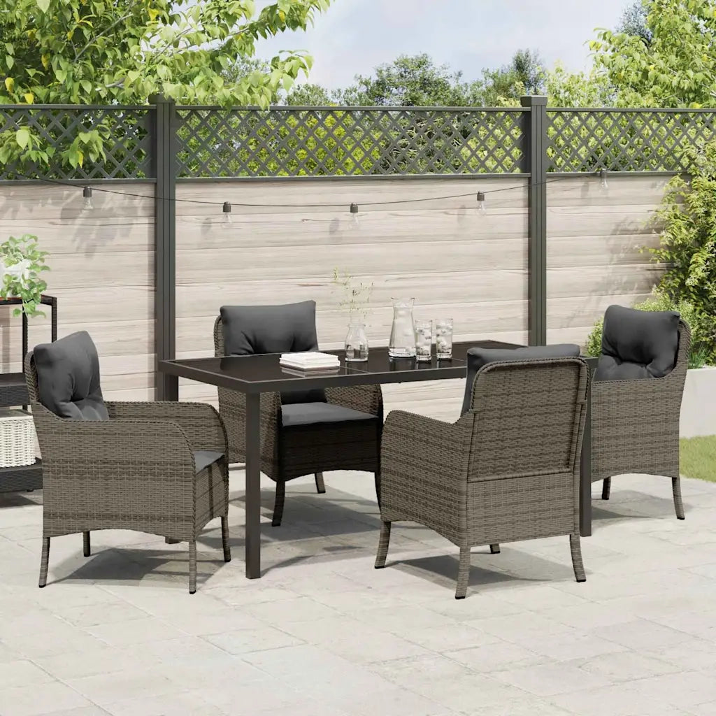 Set da Pranzo per Giardino con cuscino 5 pcs Grigio polyrattan