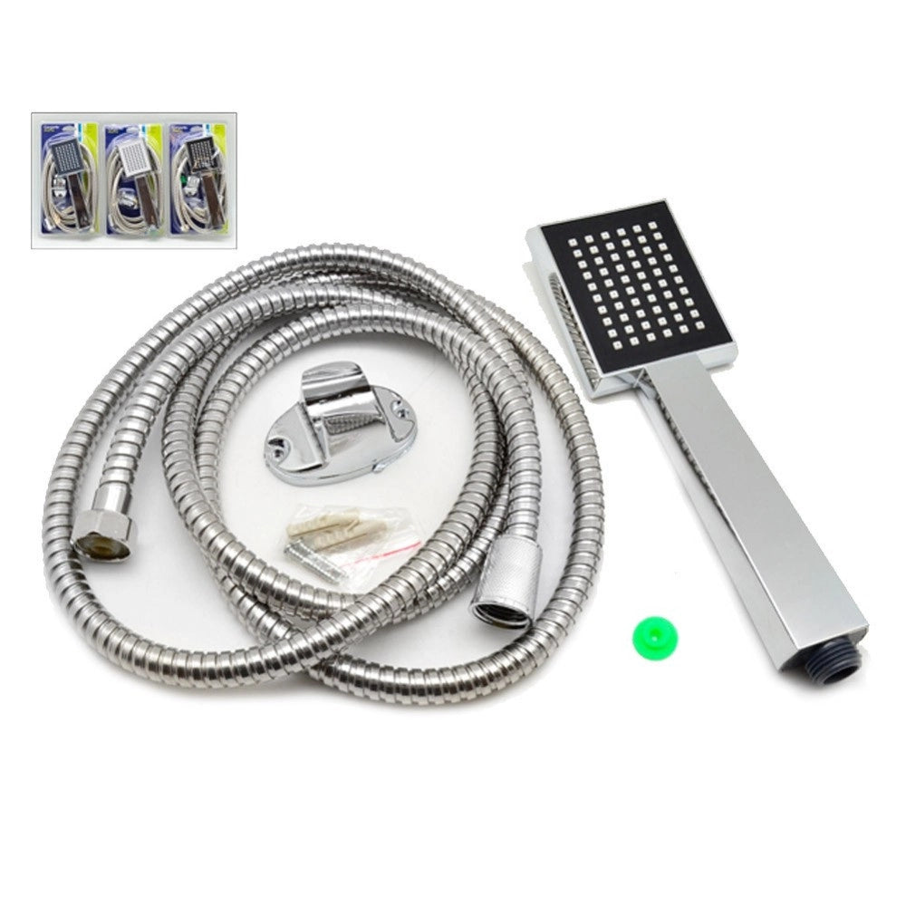 Trade Shop - Soffione Doccia Universale Acciaio Quadrato + Tubo Flexi 2 Mt Effetto Pioggia -