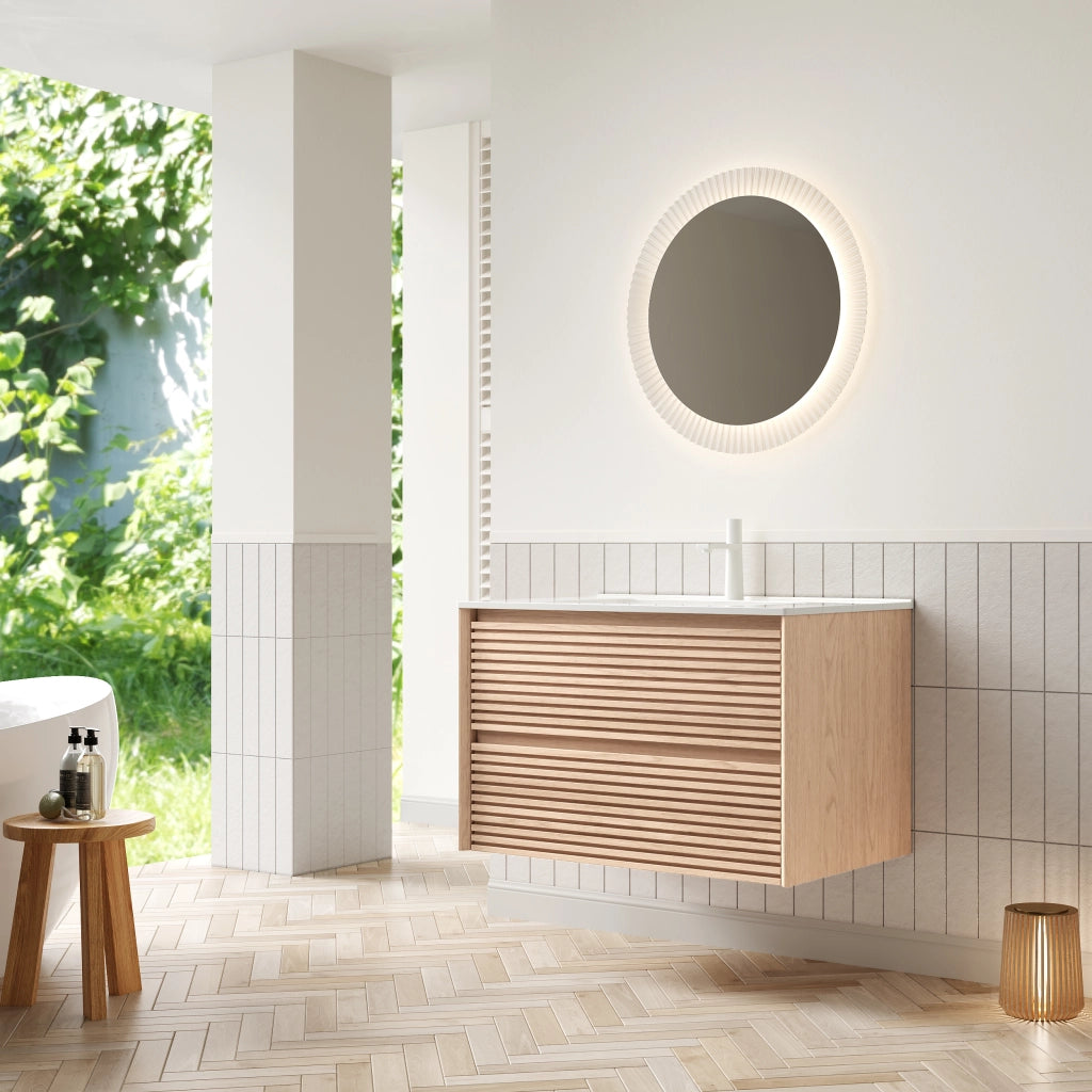 Mobile sottolavabo con 2 cassetti, lavabo in ceramica, per bagno, 81×46.5×51.5 cm