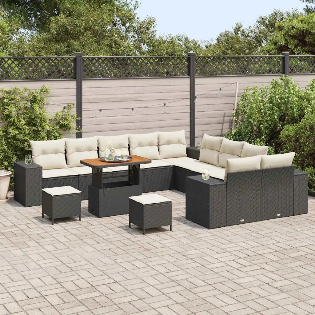 Set Divano da Giardino 13 pcs Nero e Crema polyrattan 3364015