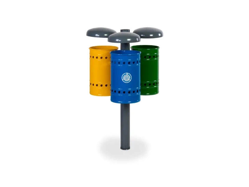 Cestino Eco-Tris Boogie 202 Giochipark acciaio zincato 3x28lt tettuccio Ø73x45h - Filo pavimento