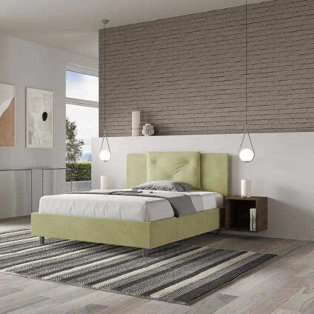 Letto matrimoniale francese contenitore imbottito 140x200 microfibra tè verde Appia