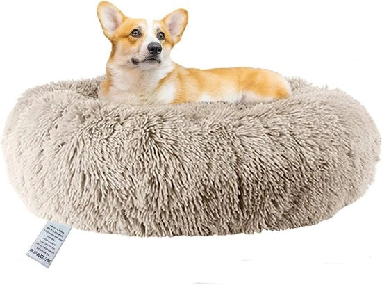Letto per Cani Calmante contro l'Ansia | Grande | Lavabile | Felpa Tela di Velluto | Piumino | Ortopedico | Antiscivolo | Letto per Gatti 70cm Beige