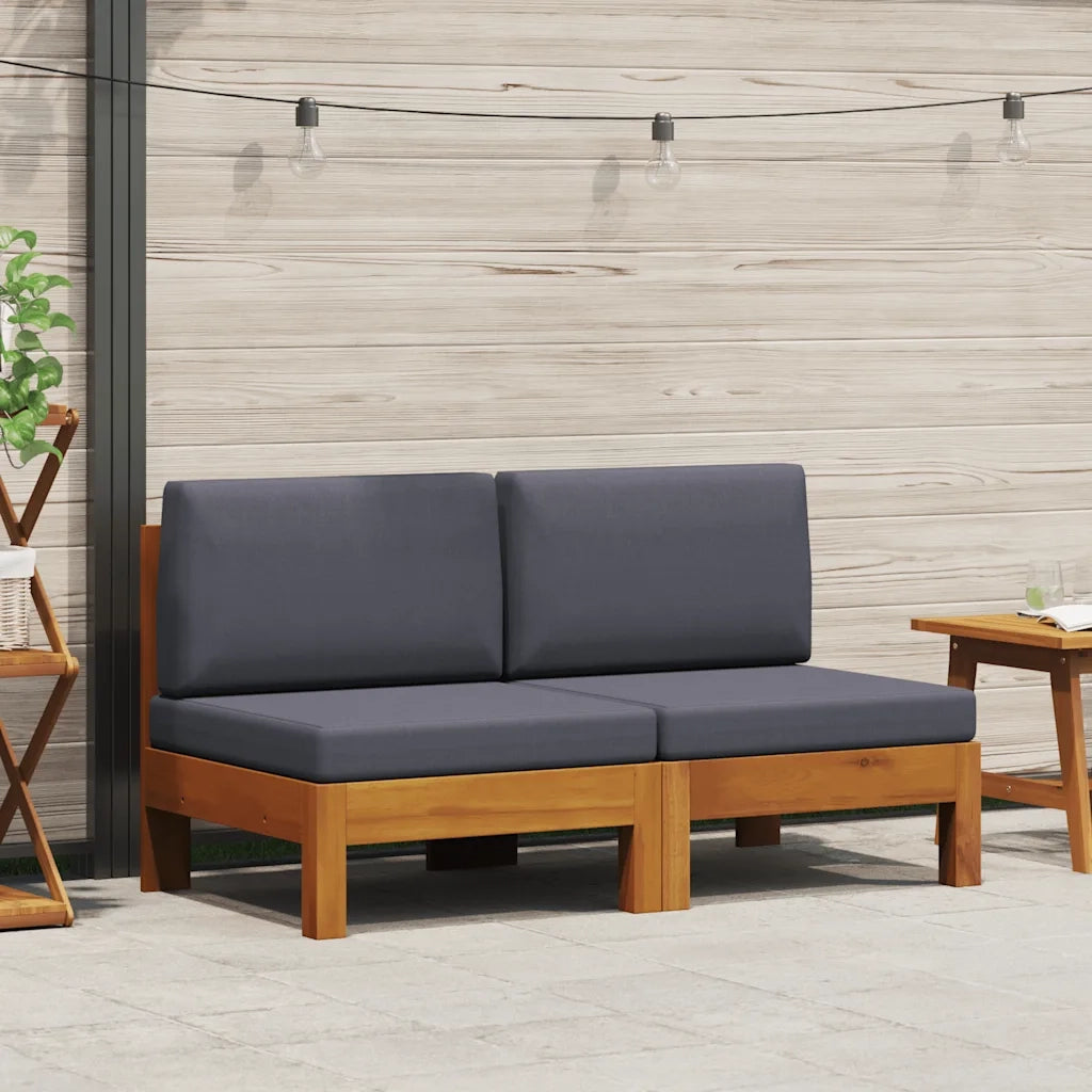 Divani Centrali 2 pz con Cuscini Grigio Scuro Massello Acacia