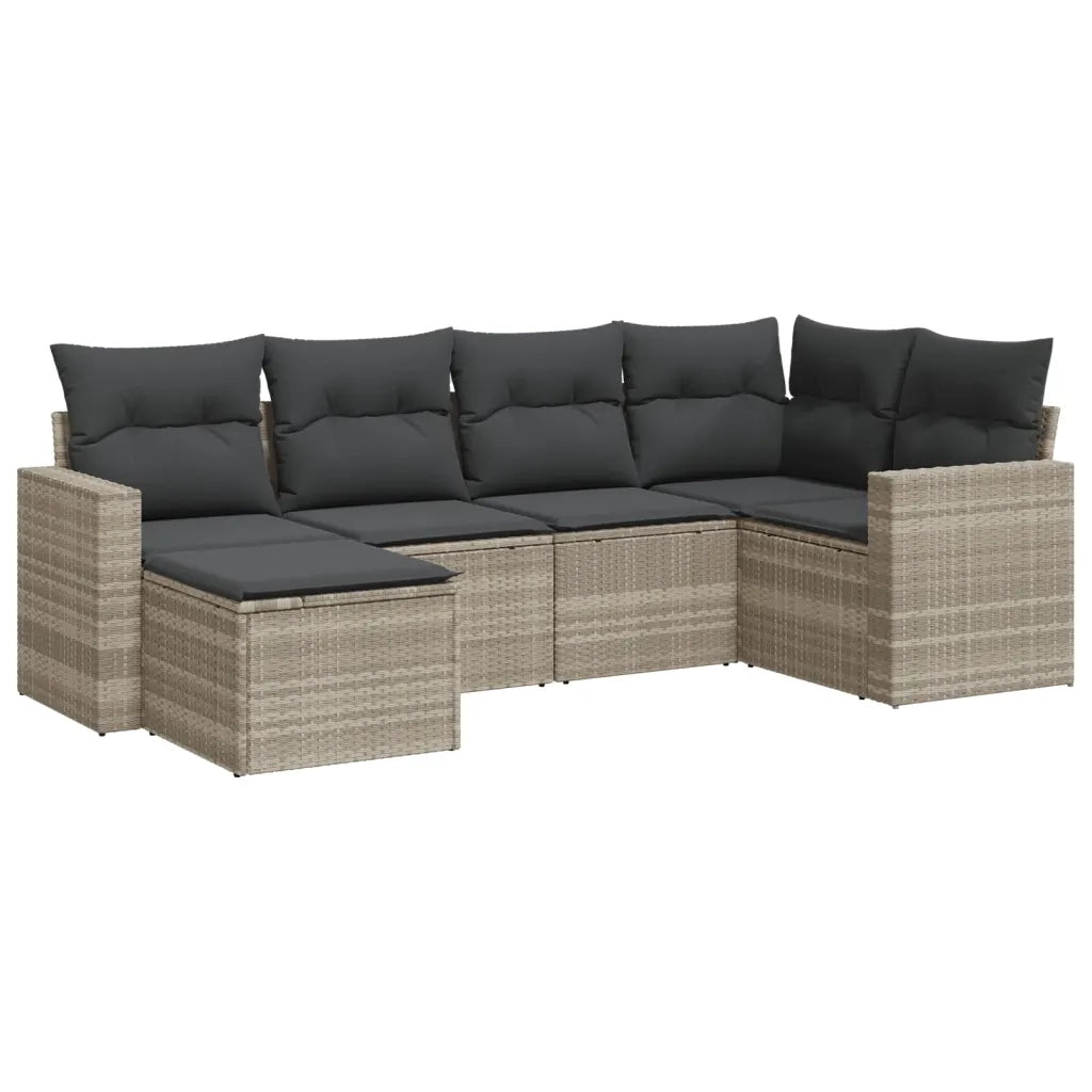 Set Divano da Giardino 6pz | Set Salotto da Giardino con Cuscini Grigio Chiaro Polyrattan