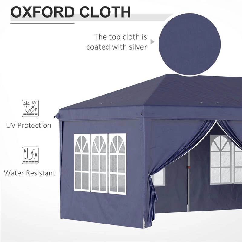 GAZEBO PIEGHEVOLE DA GIARDINO ESTERNO CON 6 PANNELLI LATERALI, 585X295 CM, BLU