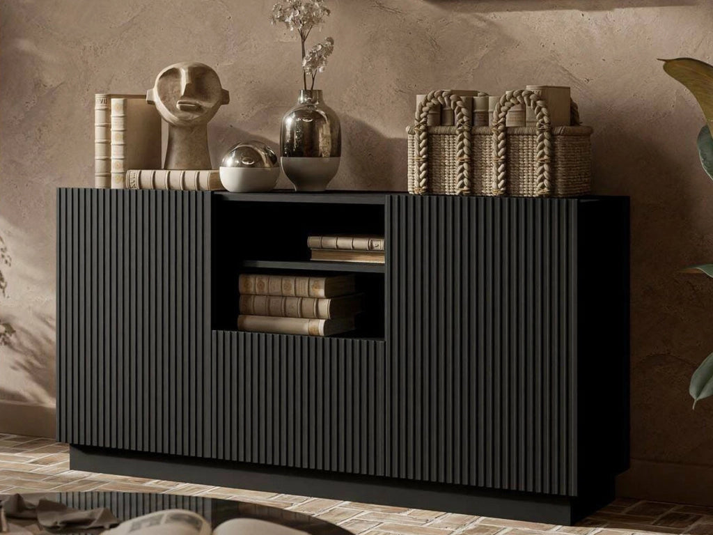Madia Serchio, Credenza 4 Ripiani, 150x40x78h cm Nero