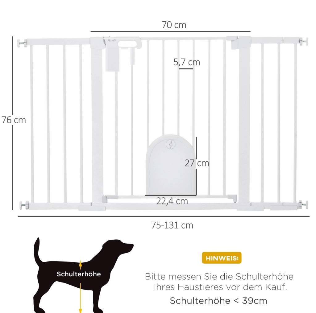 Cancelletto di sicurezza 75-131x76 cm in metallo e ABS bianco, a pressione, per scale –