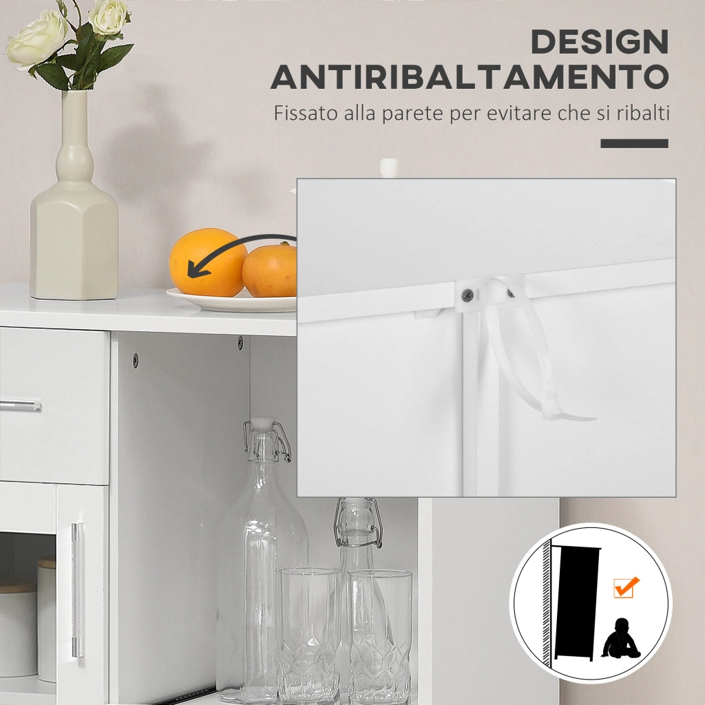 Credenza Moderna con Cassetti e Ante Vetro ¨C Zephmum ¨C Legno Bianco 60x40x95