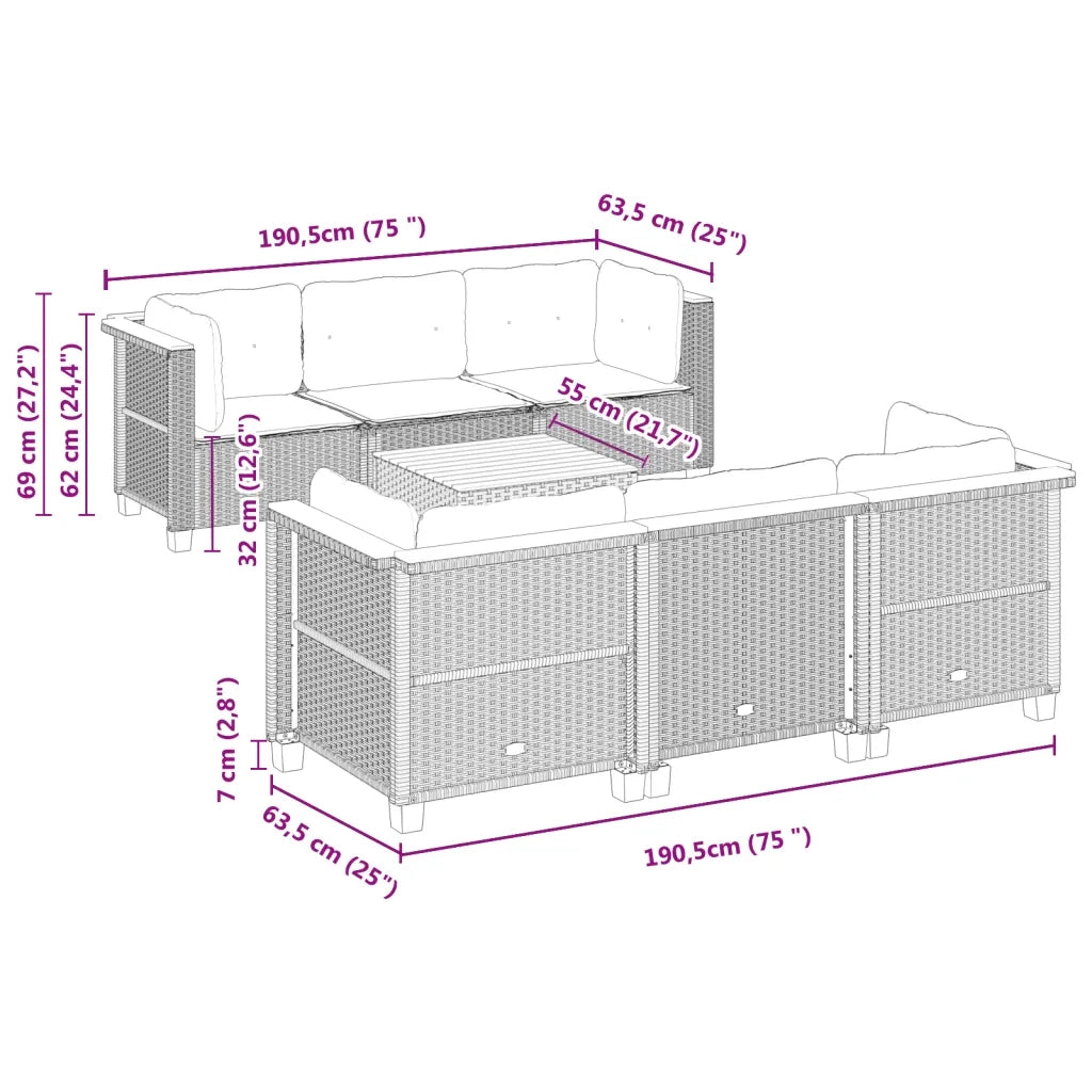 Set Divani da Giardino con Cuscini 7pz Nero Polyrattan 3261737