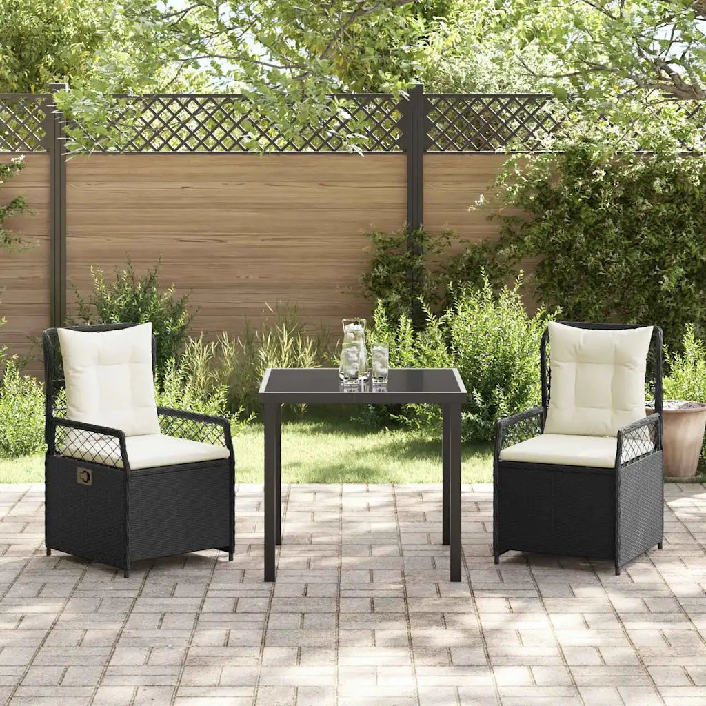 Set da Pranzo per Giardino 3 pcs Nero polyrattan