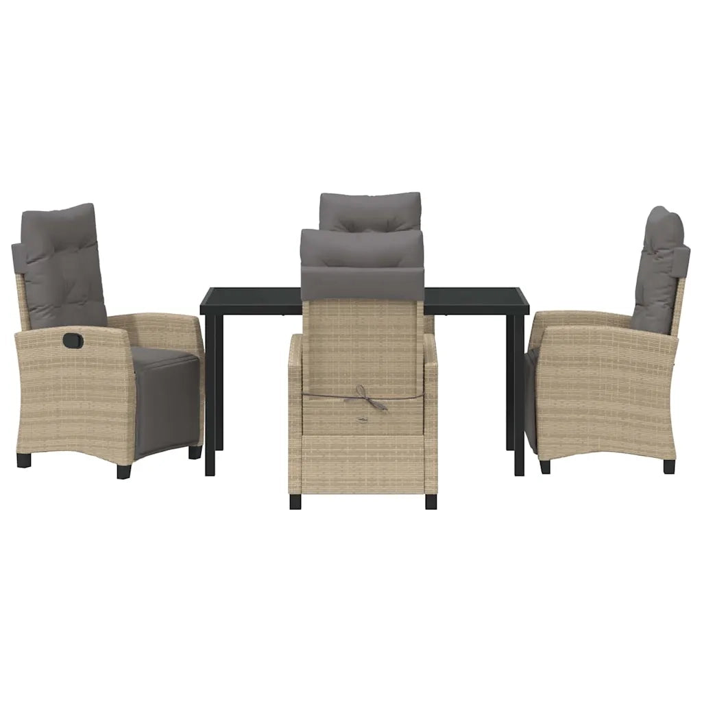 Set da Pranzo per Giardino con cuscino 5 pcs Beige polyrattan