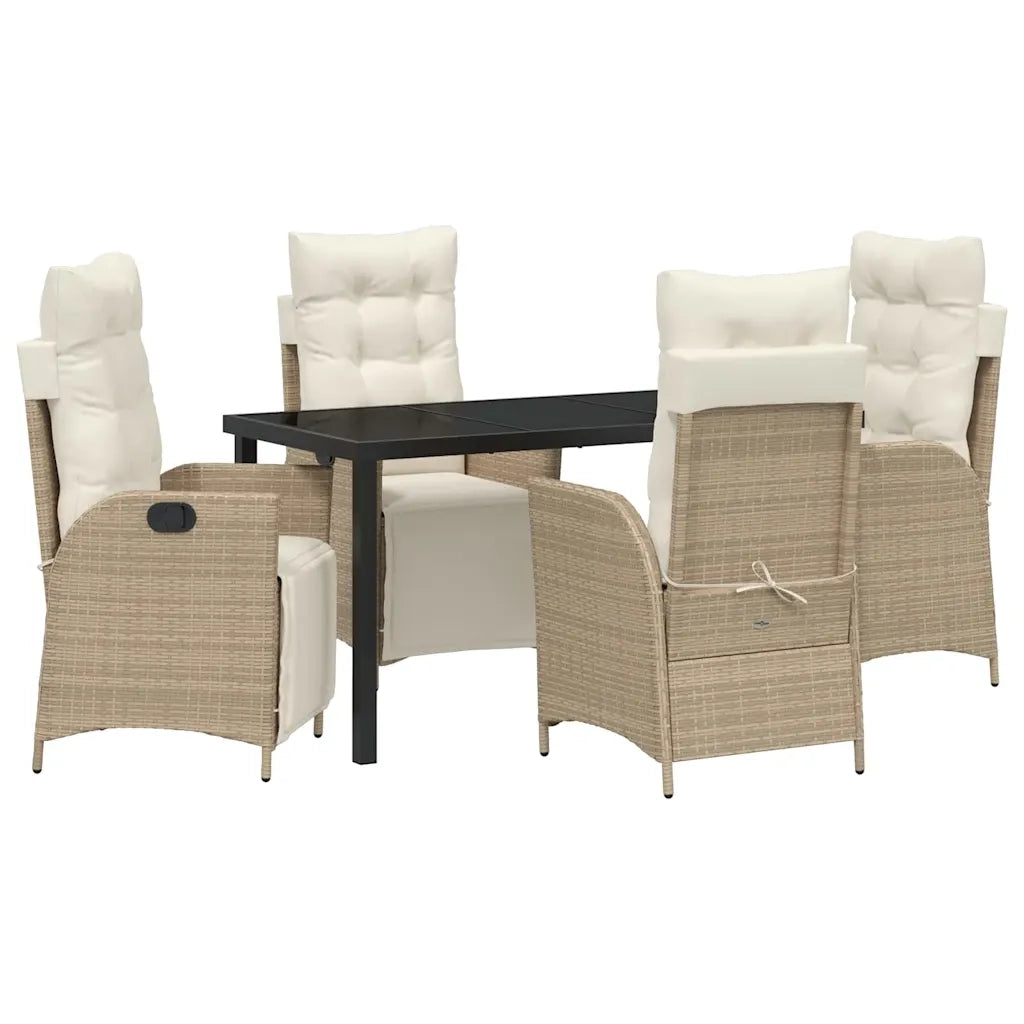Set da Pranzo per Giardino con cuscino 5 pcs Beige polyrattan