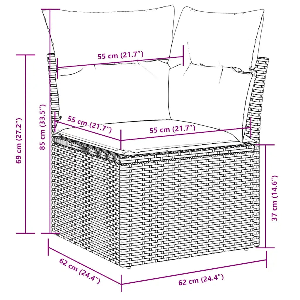 Set Divani da Giardino 11 pz con Cuscini in Polyrattan Grigio 3223131