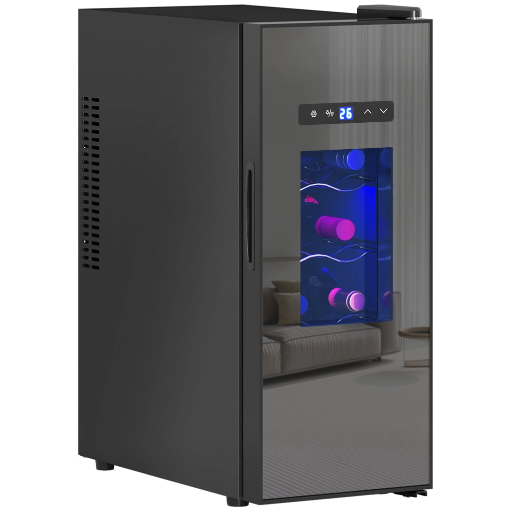Cantinetta per 12 Bottiglie con Porta in Vetro e Luce LED ¨C Minimal ¨C Nero