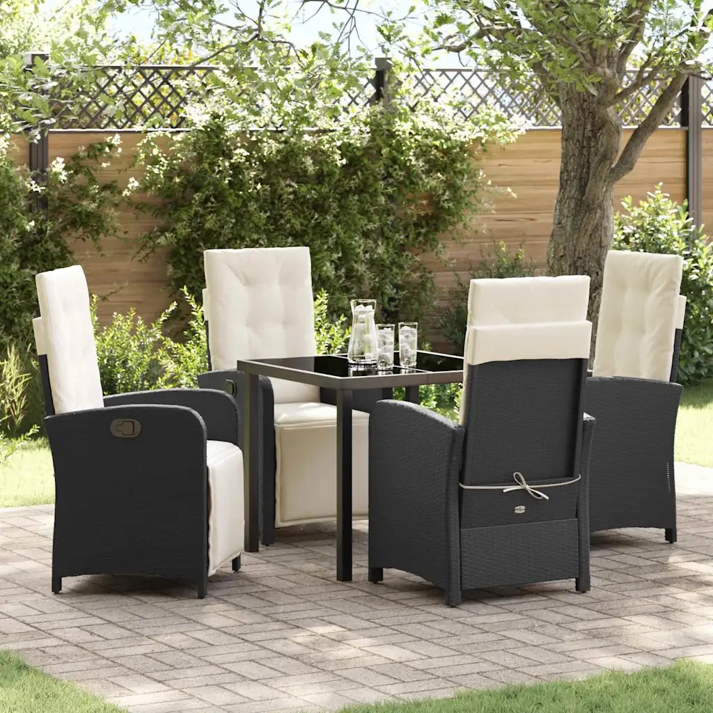Set da Pranzo per Giardino con cuscino 5 pcs Nero polyrattan