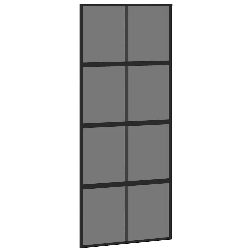 Porta Scorrevole Nera 90x205 cm in Vetro Temperato e Alluminio 155226