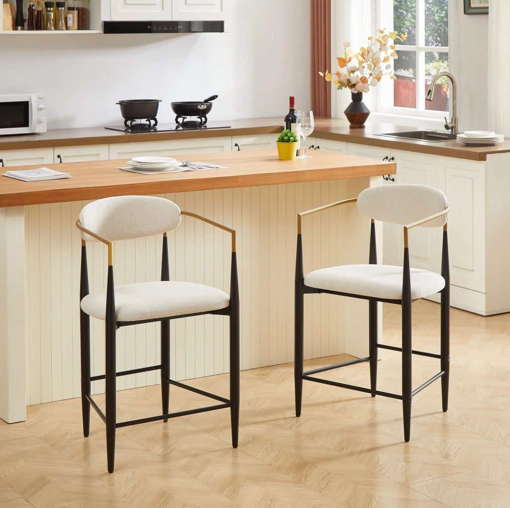 Set 2 sedie con braccioli in tessuto beige nero e oro