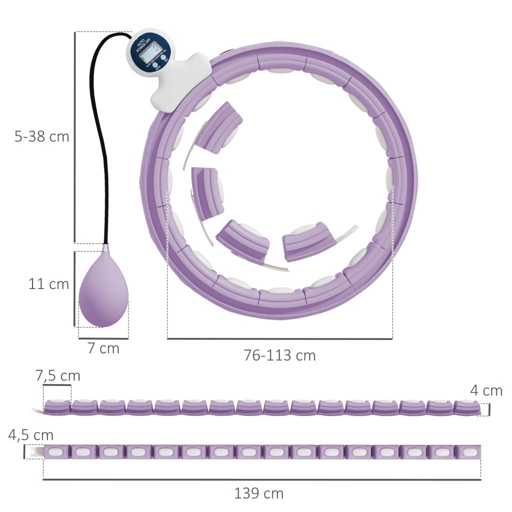 Hula Hoop con Massaggio ¨C Xylo ¨C Regolabile 76-113cm 16 Segmenti Removibili Viola