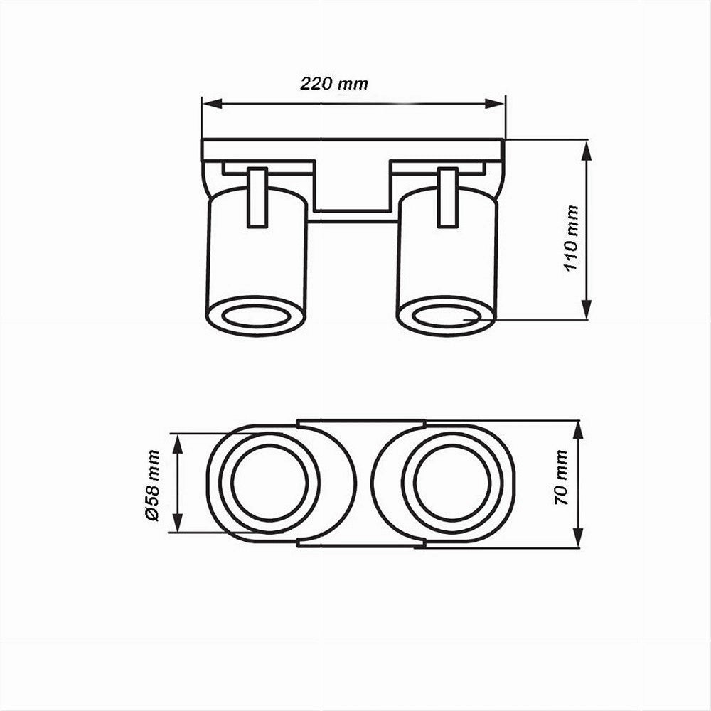 Trade Shop - Applique 2 Diffusori Orientabile Soffitto Parete Lampada Gu10 Bianco Nero Th8802 - Nero